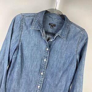 Talbots Petites Denim Chambray Shirt Top Womens MP Blue Button Up Western